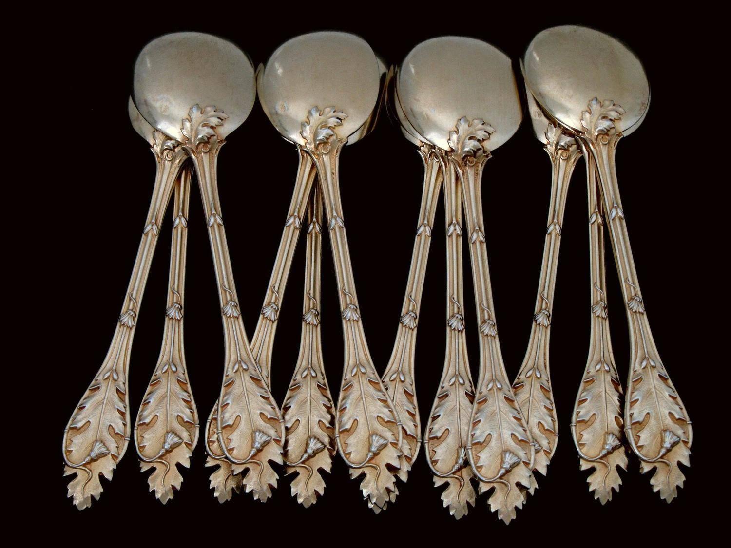 Linzeler Masterpiece French Sterling Silver 18k Gold Ice Cream Spoons Set  2