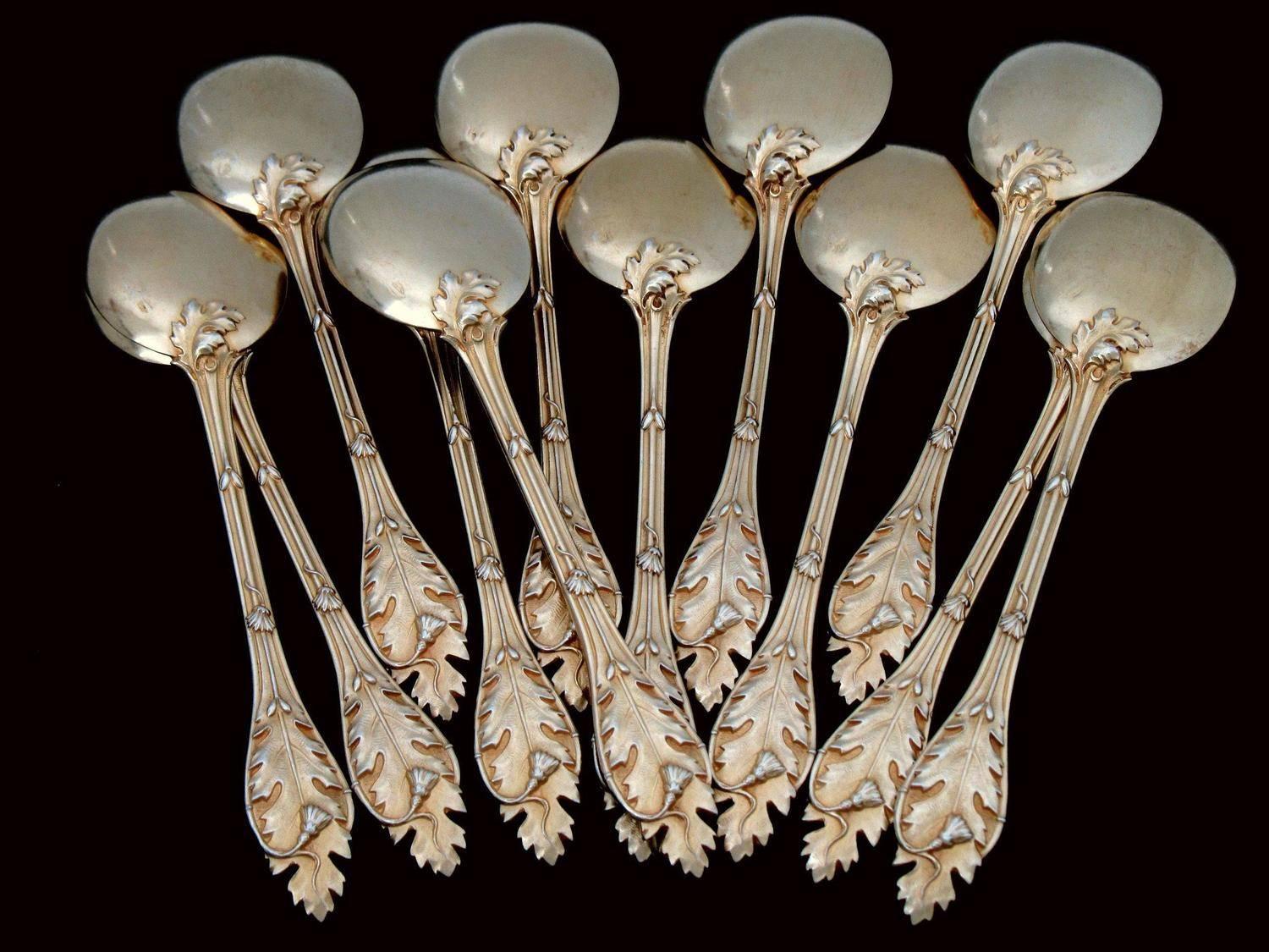 Linzeler Masterpiece French Sterling Silver 18k Gold Ice Cream Spoons Set  5