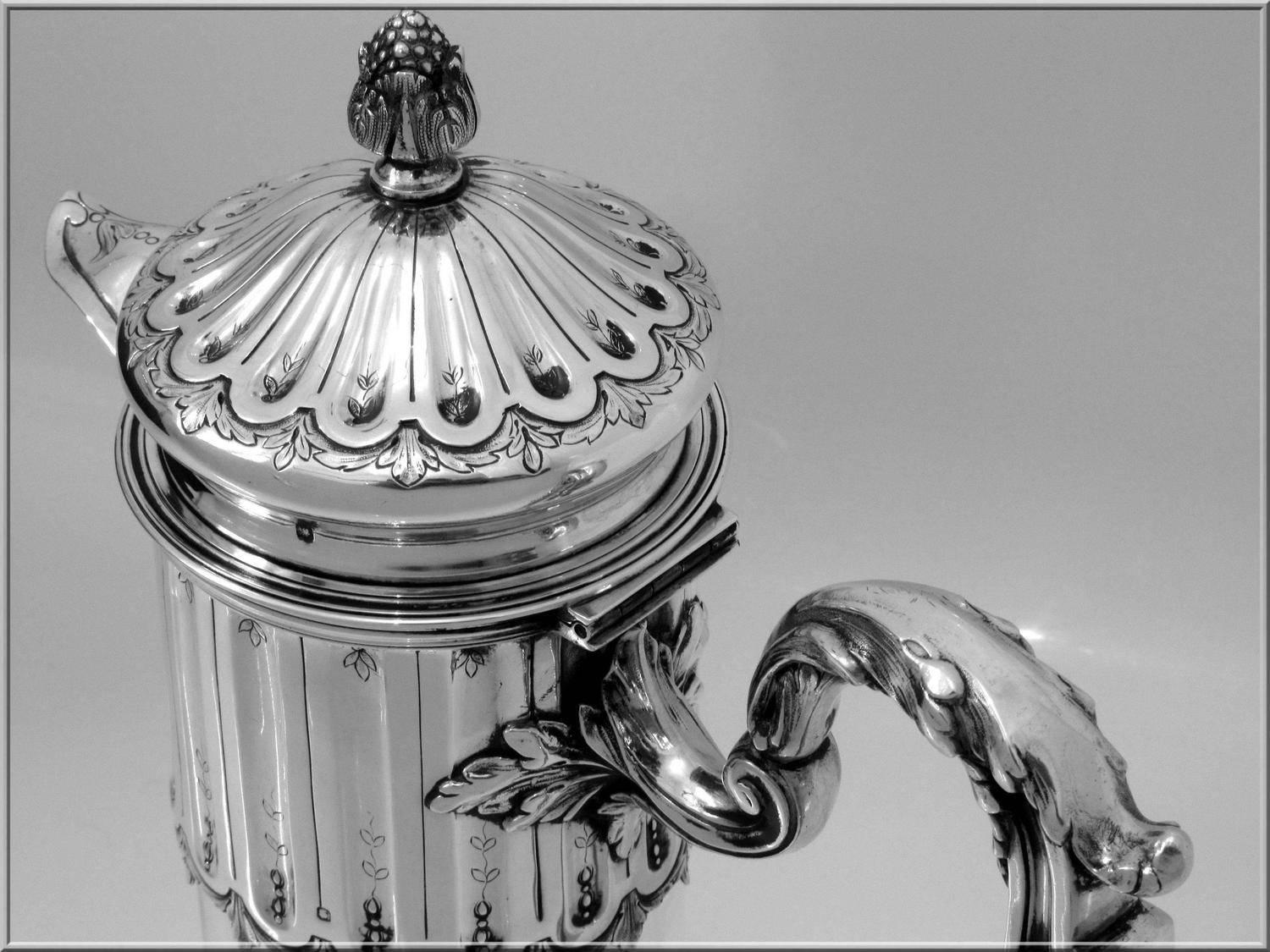 Antique French Sterling Silver Crystal Serving Decanter, Pitcher, Neoclassical For Sale 3