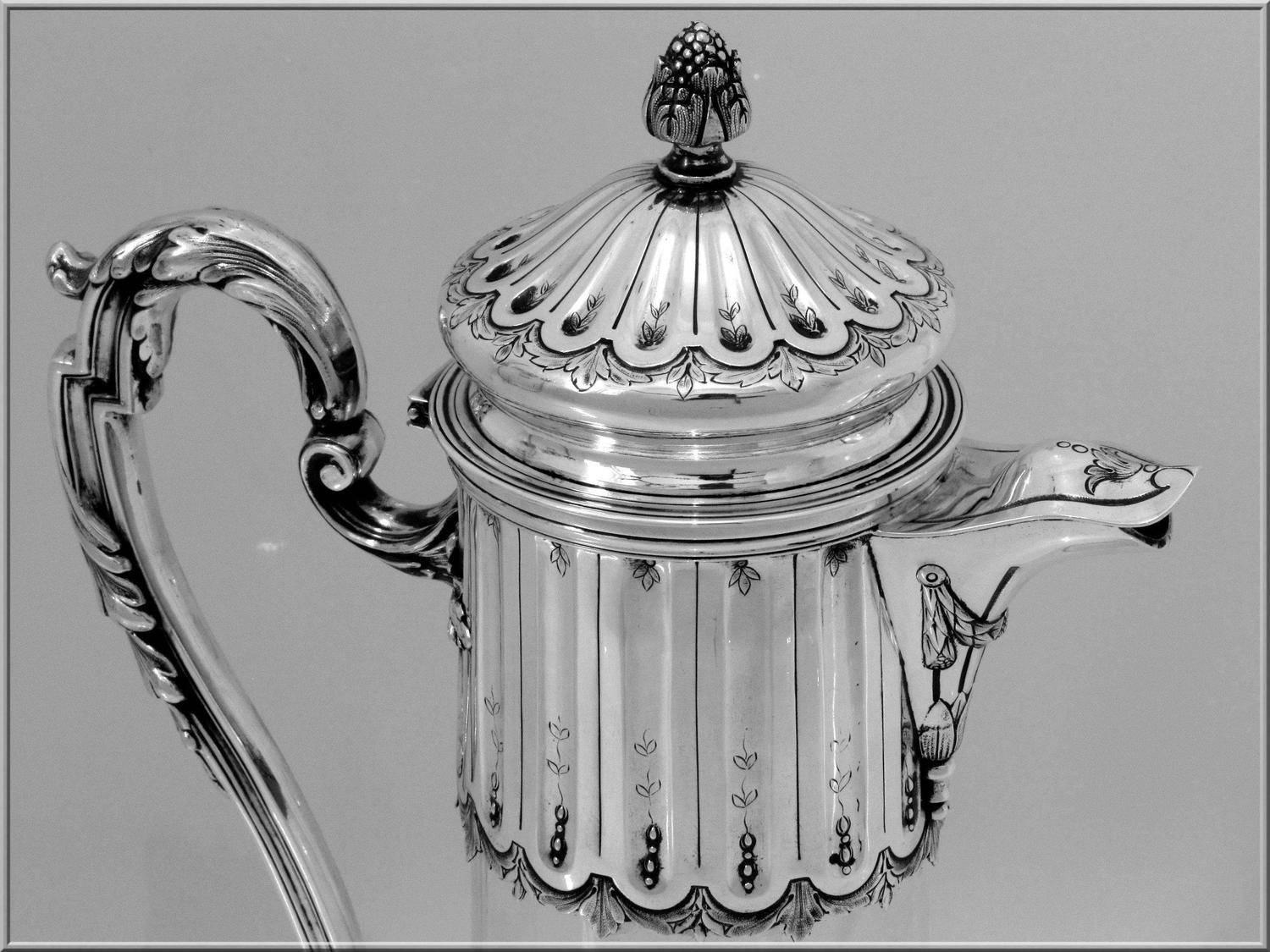 Antique French Sterling Silver Crystal Serving Decanter, Pitcher, Neoclassical For Sale 5