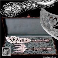 Bonnescoeur French Sterling Silver Fish Servers Two Pieces Box, Rococo