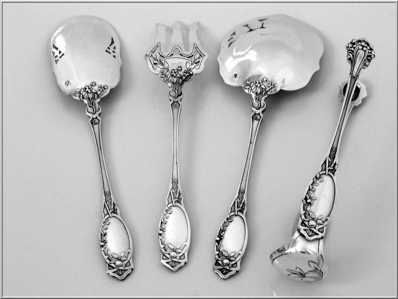 Coignet French All Sterling Silver Dessert Hors D'oeuvre Set Box Apples In Good Condition In TRIAIZE, PAYS DE LOIRE