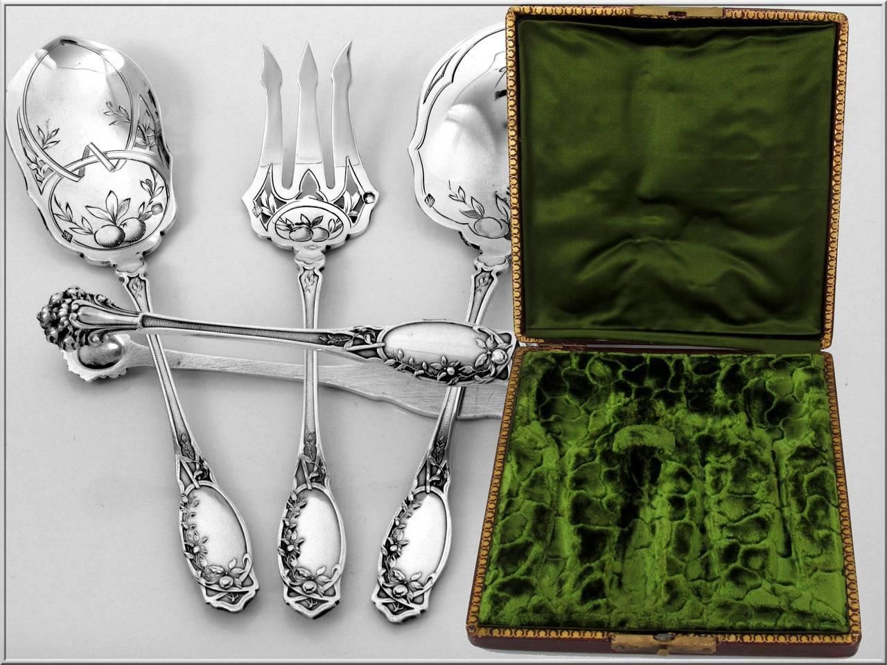 Coignet French All Sterling Silver Dessert Hors D'oeuvre Set Box Apples 2