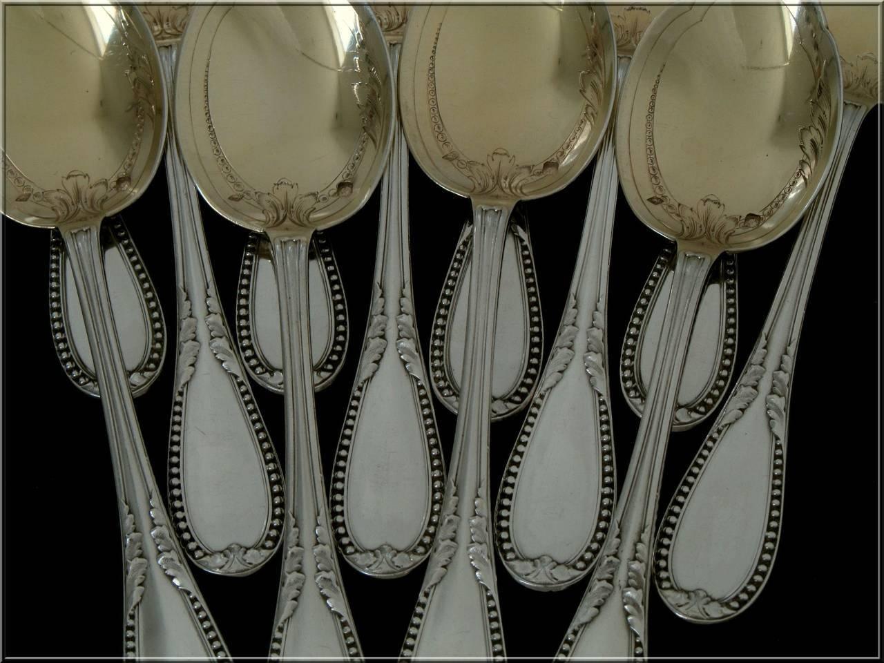 Lapparra French All Sterling Silver 18k Gold Ice Cream Spoons Set 12 Pieces For Sale 5