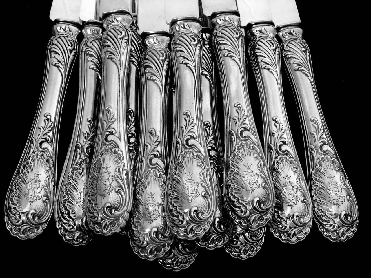 Puiforcat French All Sterling Silver Dessert Entremet Knife Set 12 Piece Rococo 4