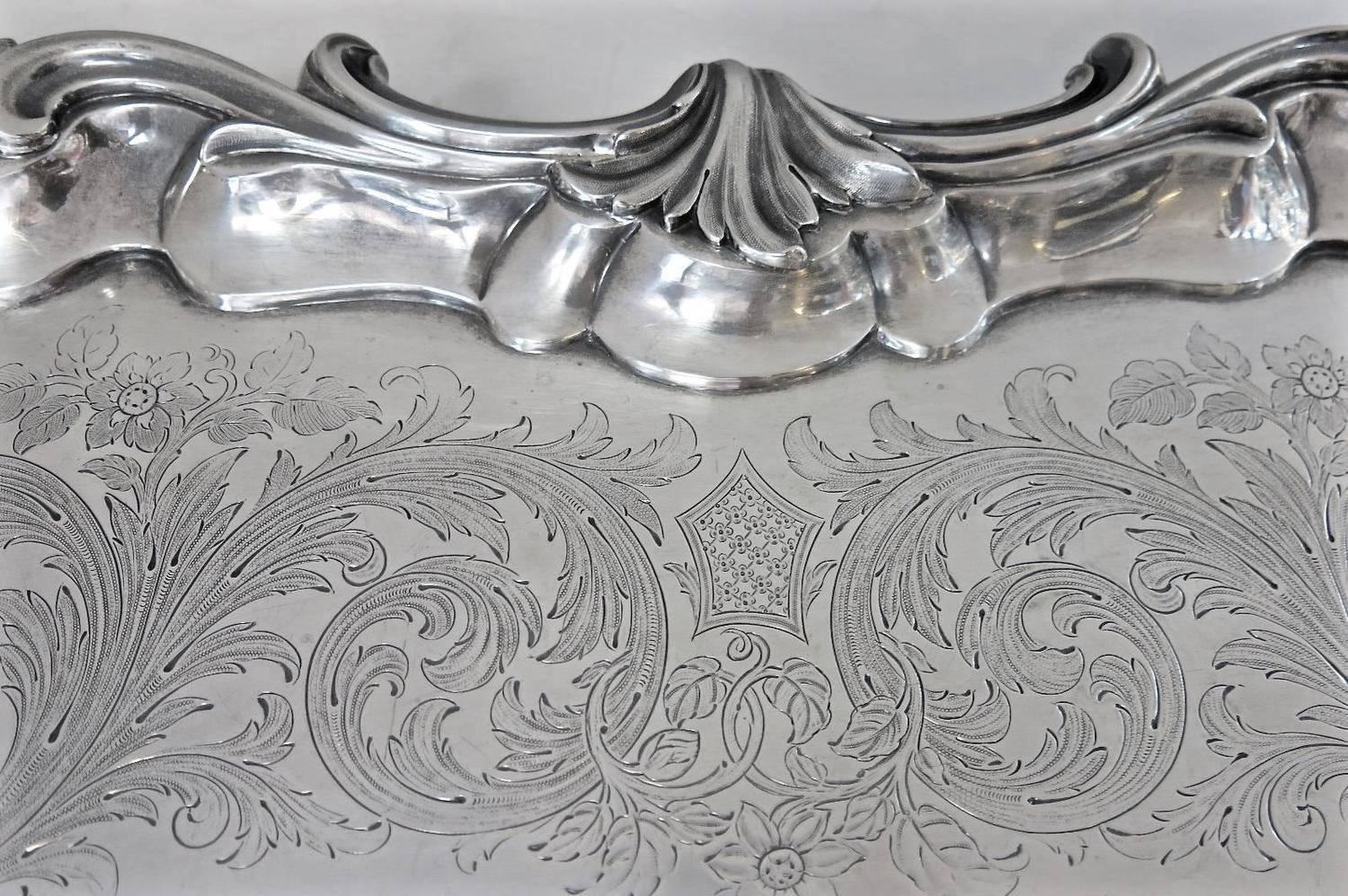 Victorian Antique English Sterling Silver Tray Dated 1842 by Emes & Barnard