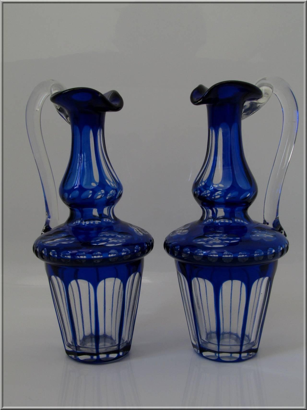 Imposing French Sterling Silver Oil and Vinegar Cruet Set Baccarat Cobalt Blue 2