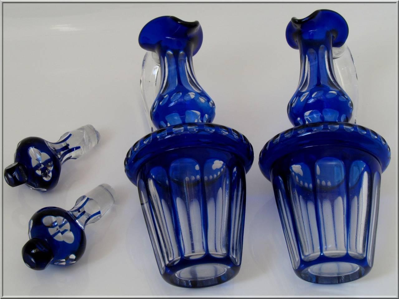 Imposing French Sterling Silver Oil and Vinegar Cruet Set Baccarat Cobalt Blue 4