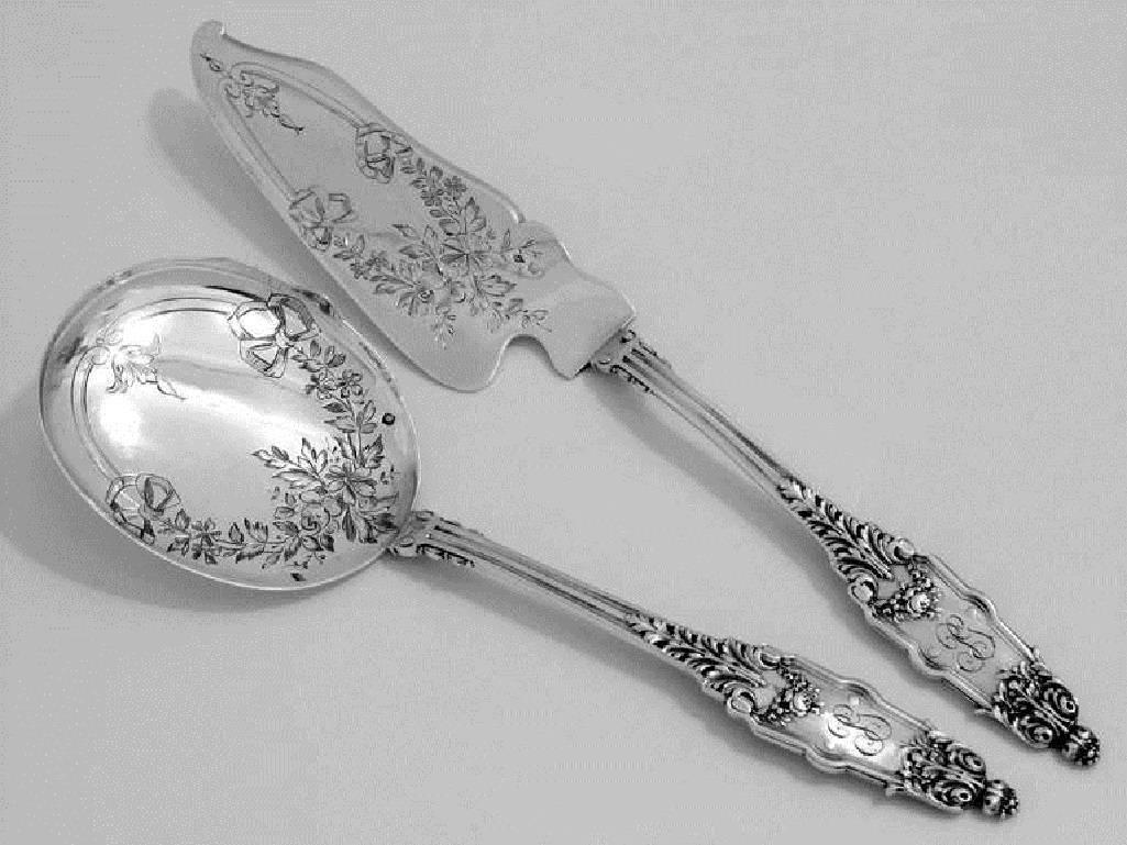 Neoclassical Puiforcat Fabulous French All Sterling Silver Ice Cream Set, Two Pieces Acanthus For Sale