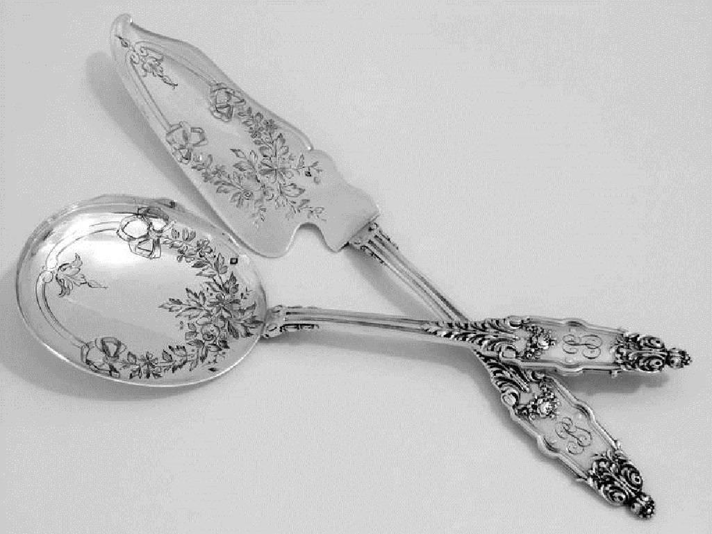 Puiforcat Fabulous French All Sterling Silver Ice Cream Set, Two Pieces Acanthus For Sale 1