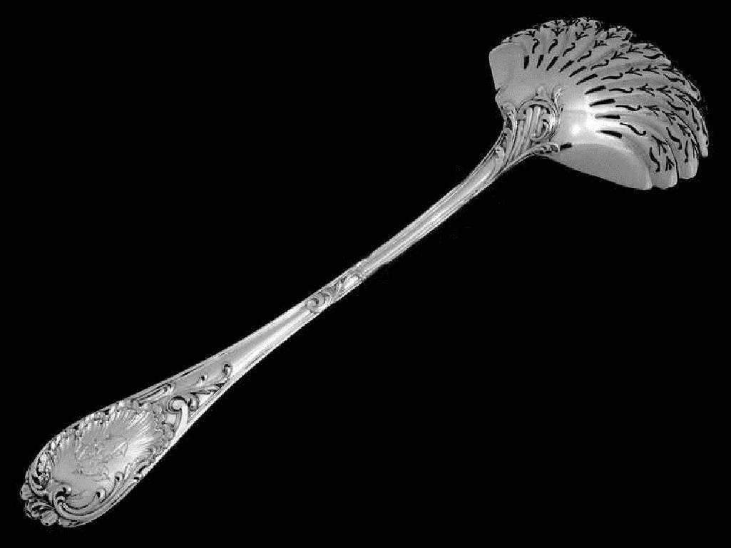 Late 19th Century Puiforcat French Sterling Silver 18-Karat Gold Sugar Sifter Spoon Rococo
