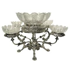 Georgian, Sterling Silver and Crystal Epergne/Centerpiece, 1816