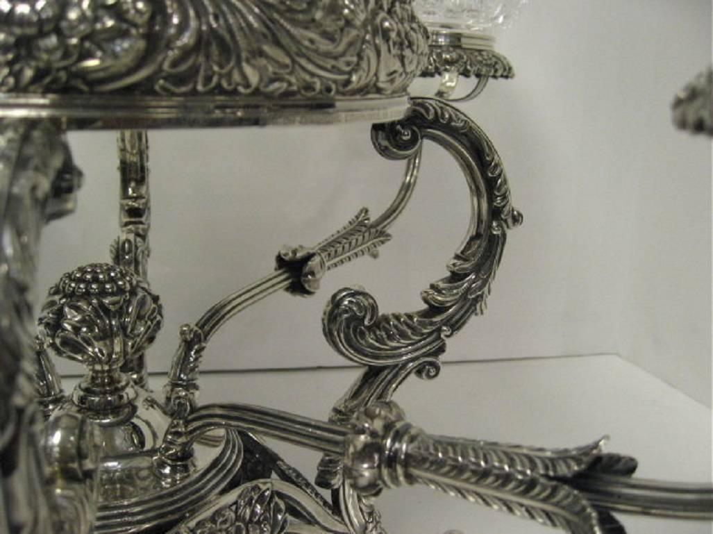 19th Century Georgian, Sterling Silver and Crystal Epergne/Centerpiece, 1816