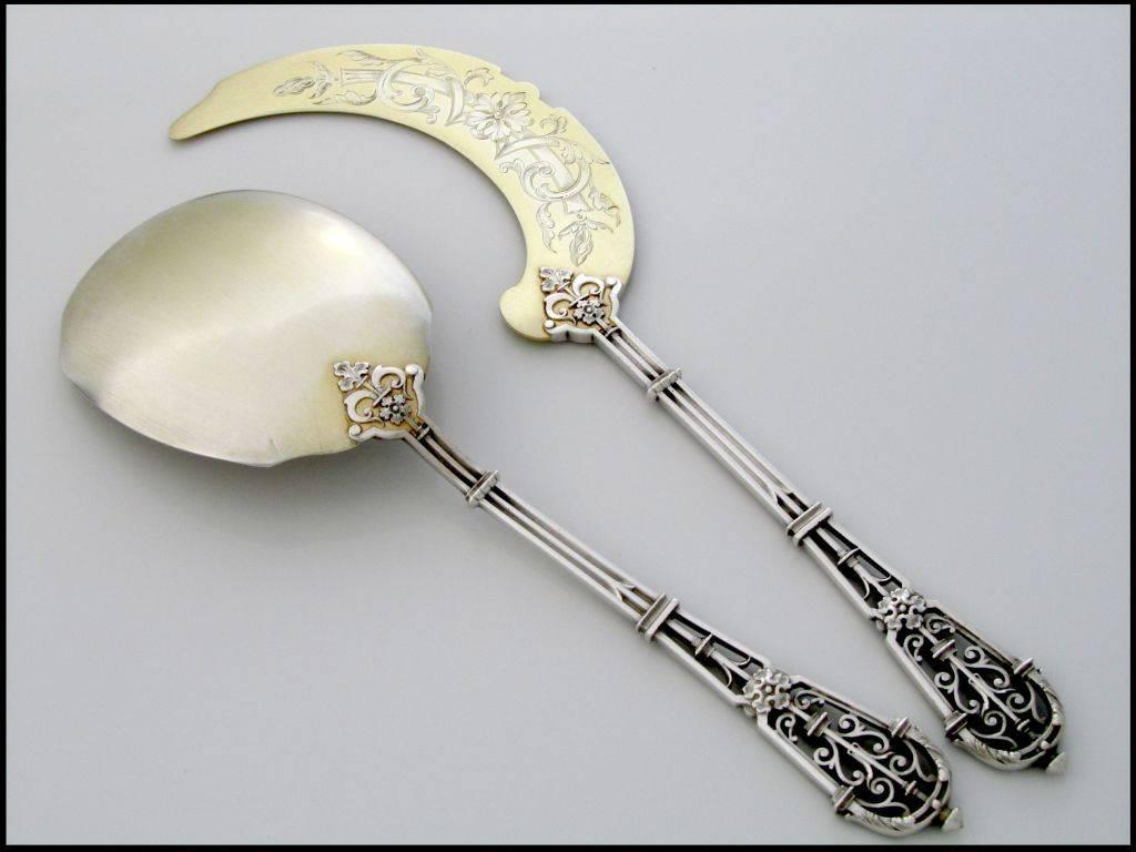 Puiforcat French All Sterling Silver 18-Karat Gold Ice Cream Set Box Fantasy In Good Condition For Sale In TRIAIZE, PAYS DE LOIRE