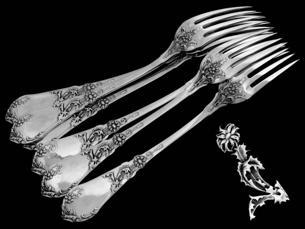Coignet French Sterling Silver Dinner Flatware Set 18 Pieces Art Nouveau 2