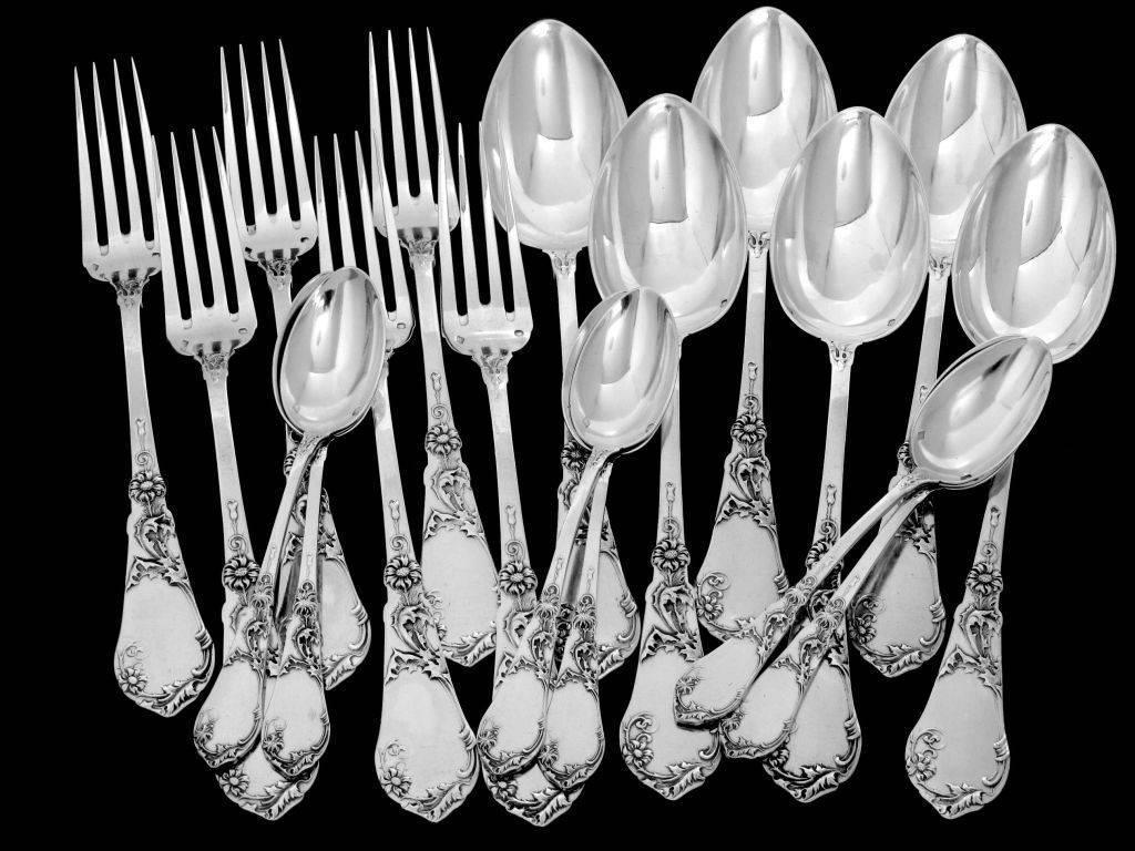 Coignet French Sterling Silver Dinner Flatware Set 18 Pieces Art Nouveau 4