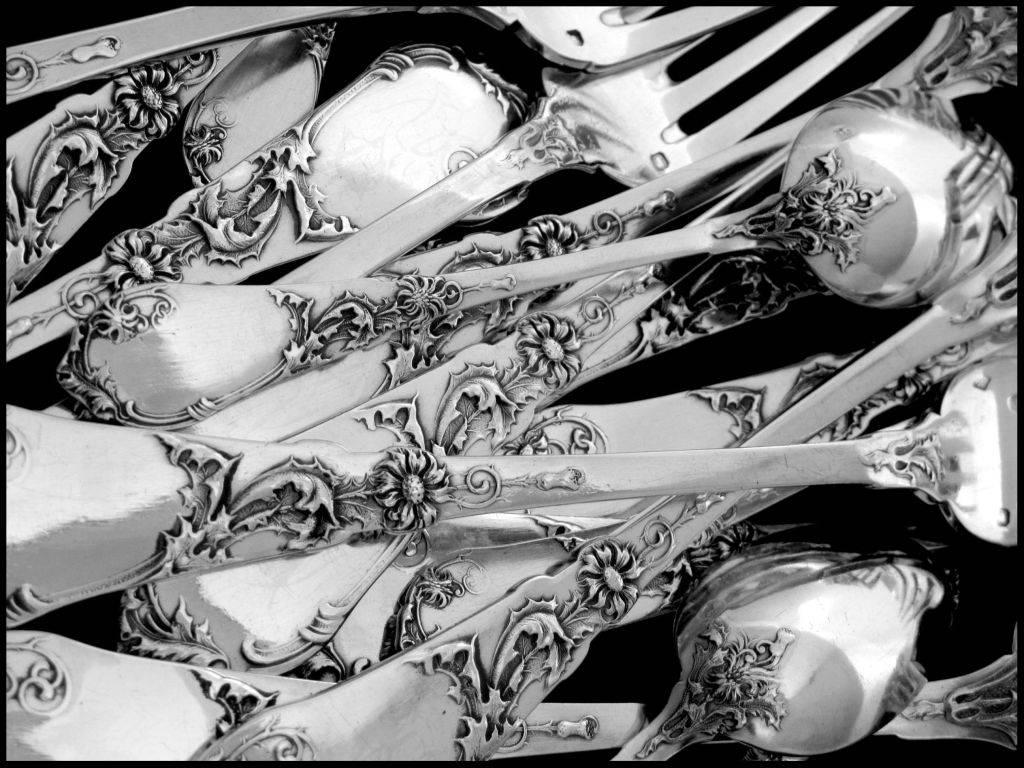 Coignet French Sterling Silver Dinner Flatware Set 18 Pieces Art Nouveau 5