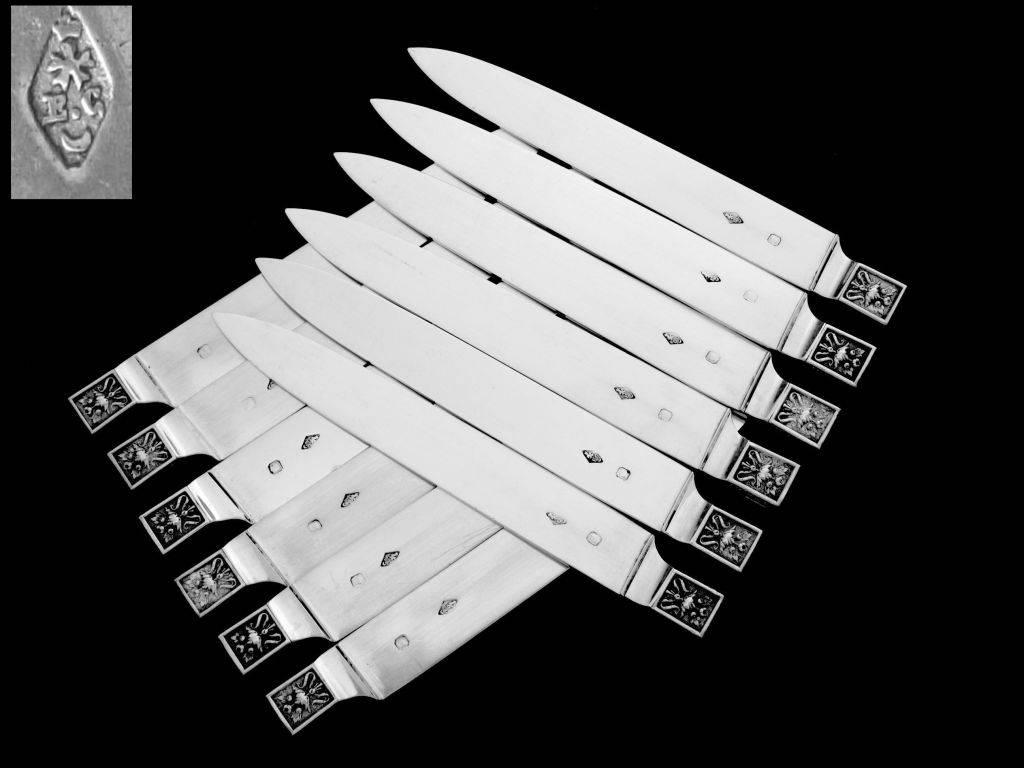 Cardeilhac French Sterling Silver and Ebony Knife Set 12 Pieces Box Renaissance 5
