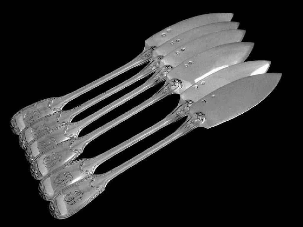 Christofle Rare French Sterling Silver Fish Flatware Set of 12 Pieces
