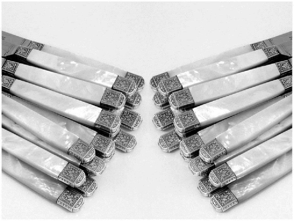 Napoleon III Piault French Sterling Silver Mother-of-Pearl Table Knife Set of 54 Pieces Box