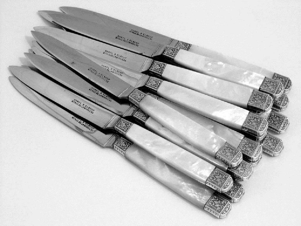 Piault French Sterling Silver Mother-of-Pearl Table Knife Set of 54 Pieces Box 2