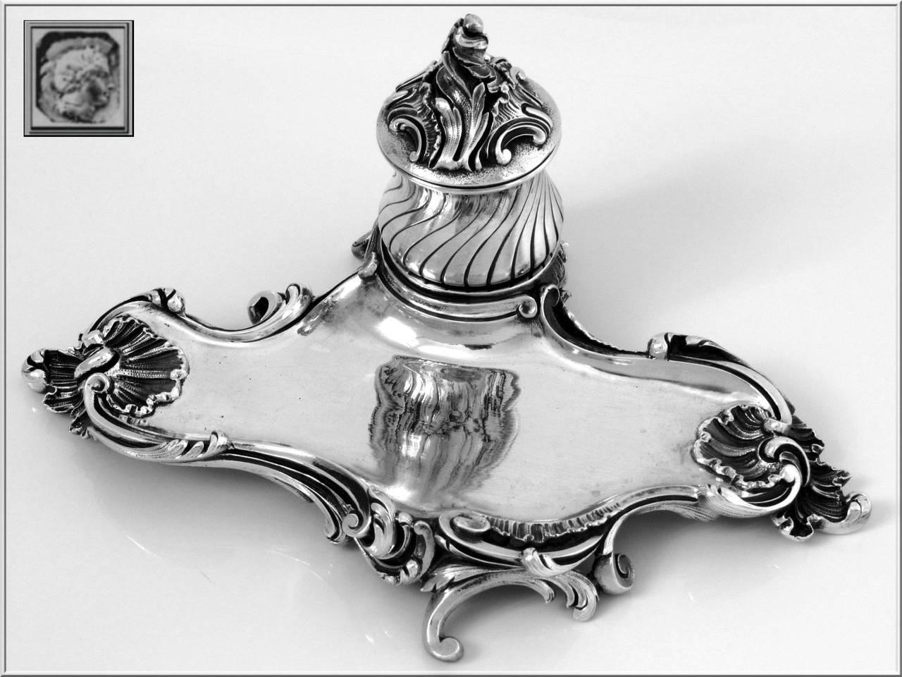 Canaux Rare French All Sterling Silver Inkwell Exaggerated Rococo Pattern For Sale 3