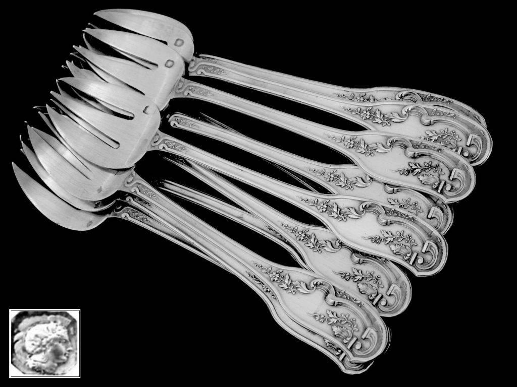 Veyrat French All Sterling Silver Oyster Forks Set of 12 Pieces with Box Fantasy 4