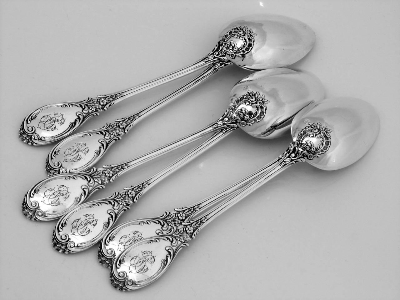 Puiforcat French Sterling Silver Dessert Entremet Flatware 12-Piece Set Roses 4