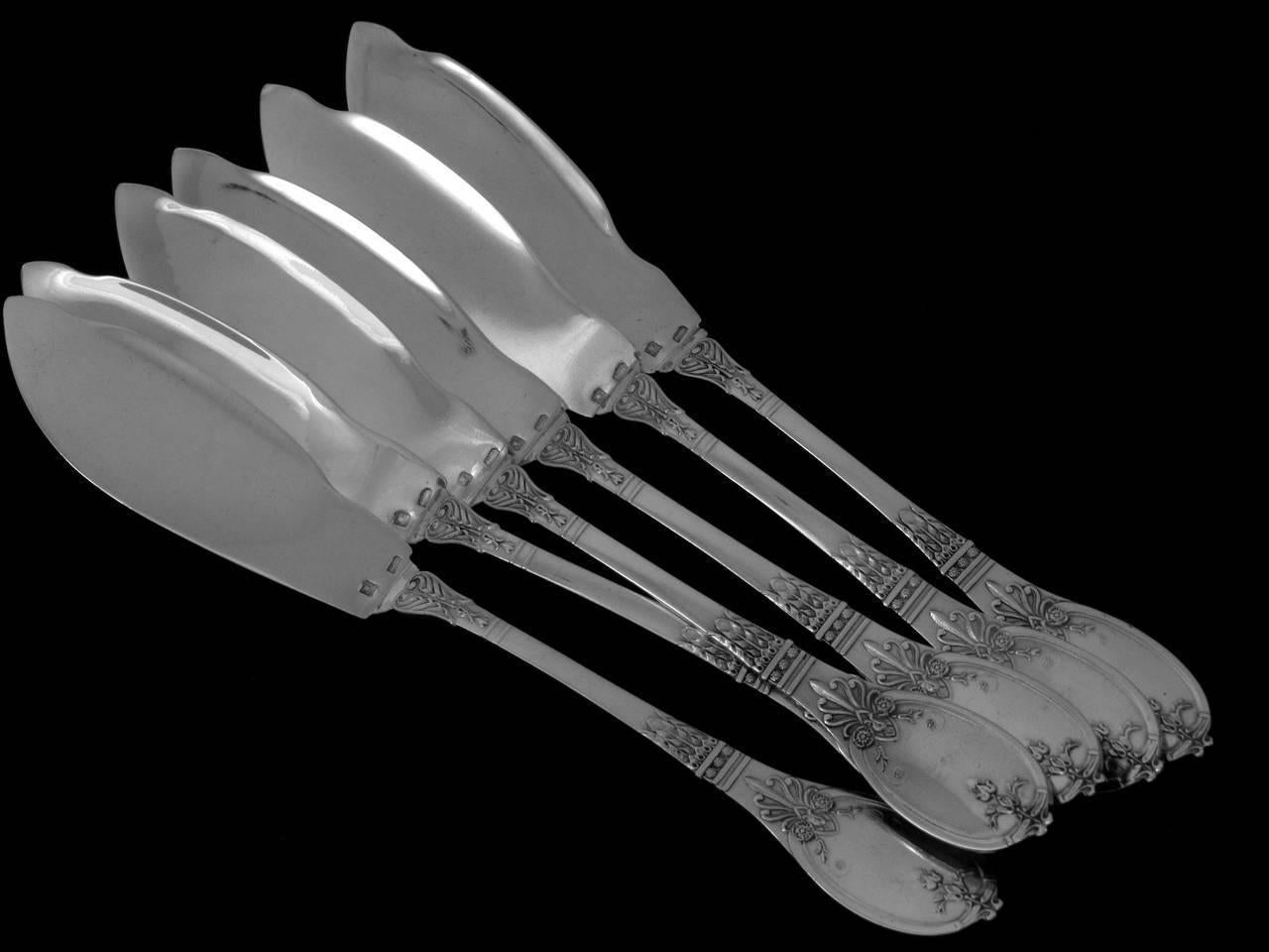 Fabulous French Silver Plate Fish Flatware Set of 12 Pieces Neoclassical 1