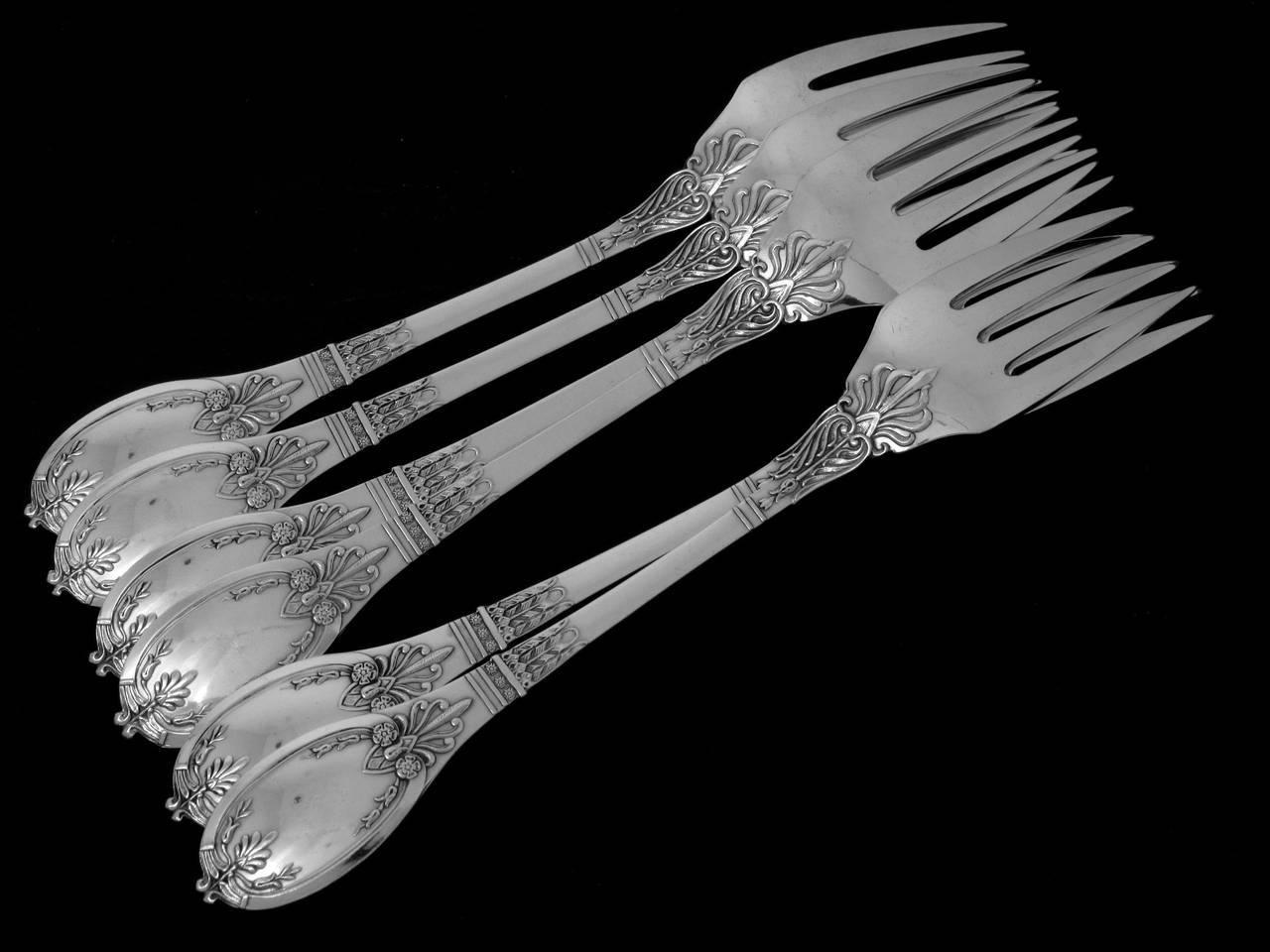 Fabulous French Silver Plate Fish Flatware Set of 12 Pieces Neoclassical 3