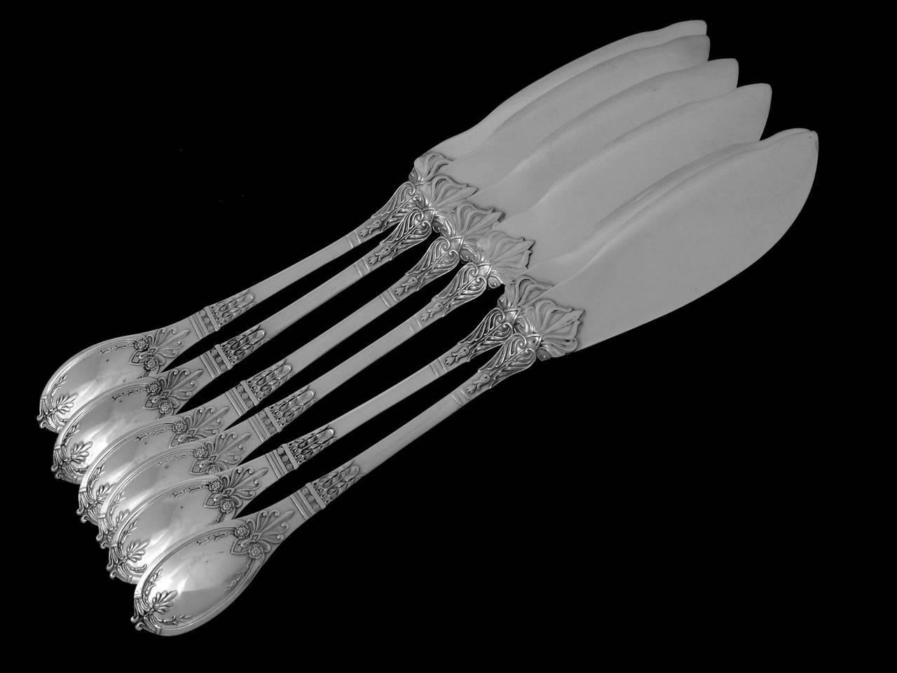 Fabulous French Silver Plate Fish Flatware Set of 12 Pieces Neoclassical 4