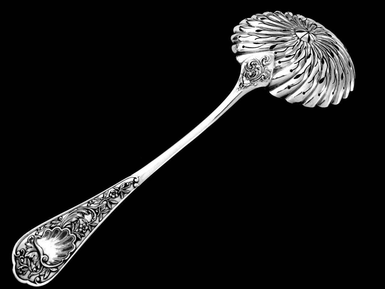 Early 20th Century Boulenger Fabulous French All Sterling Silver Sugar Sifter Spoon Rococo