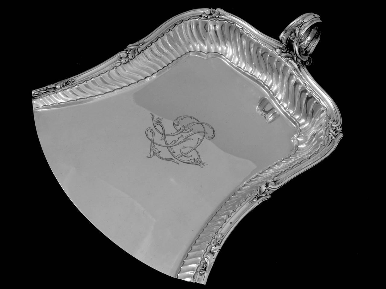Fabulous French All Sterling Silver Crumb Tray Service Two Pieces Rococo 3
