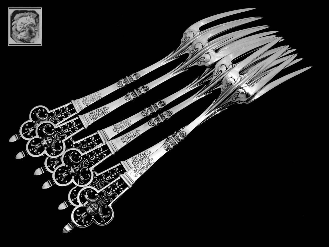 Cardeilhac Masterpiece French Sterling Silver Dinner Forks Set Renaissance In Good Condition For Sale In TRIAIZE, PAYS DE LOIRE
