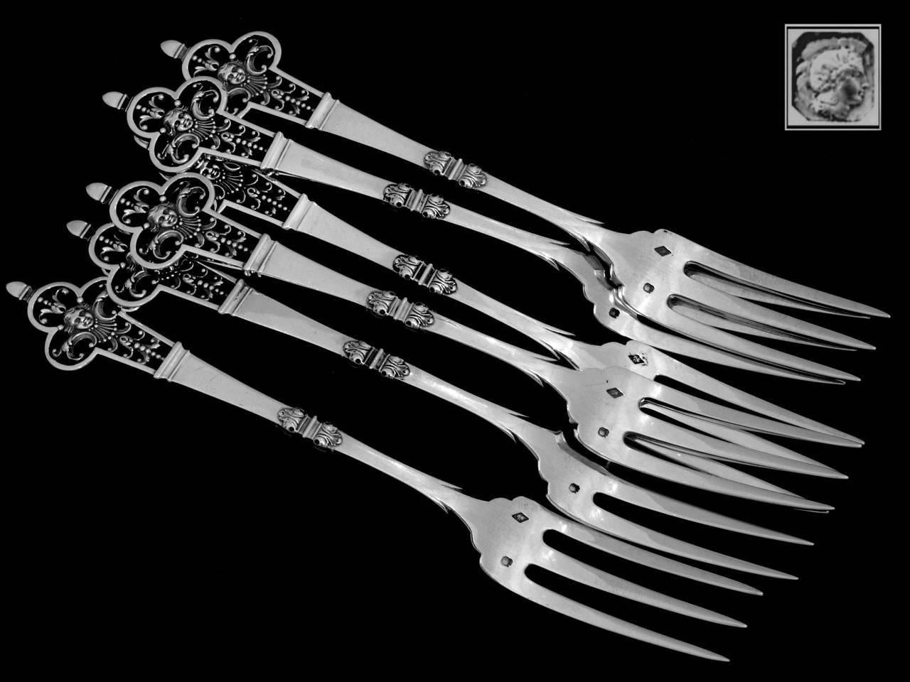 Cardeilhac Masterpiece French Sterling Silver Dinner Forks Set Renaissance For Sale 1
