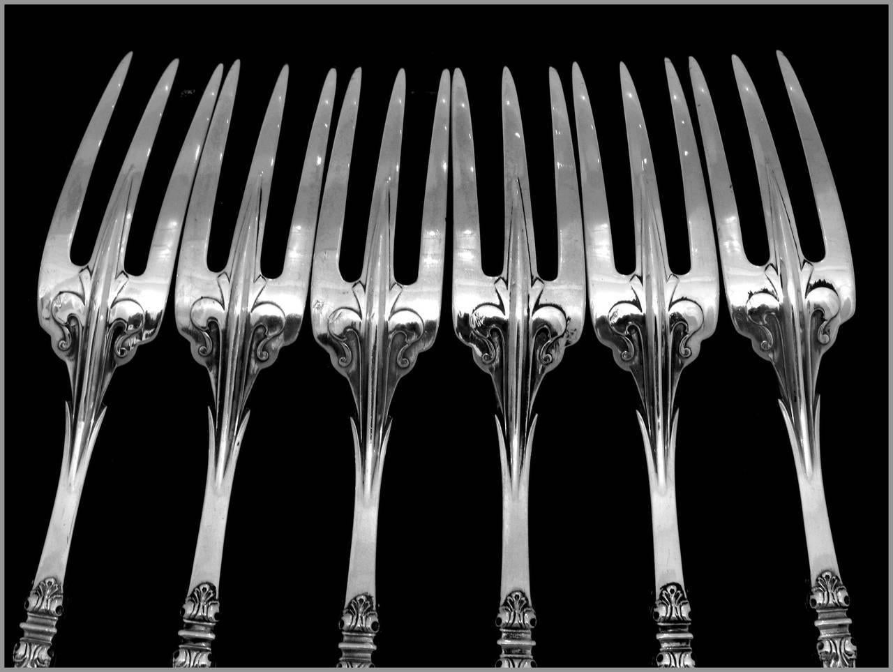 Cardeilhac Masterpiece French Sterling Silver Dinner Forks Set Renaissance For Sale 2