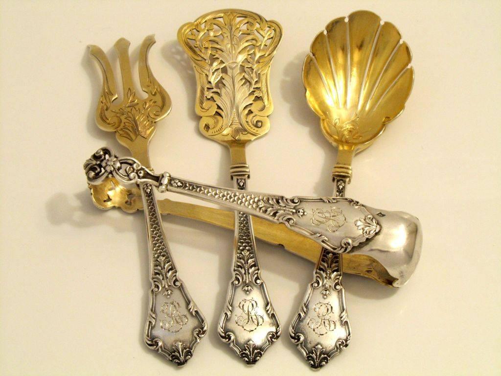 Early 20th Century Lapar French Sterling Silver 18-Karat Gold Hors D'oeuvre Dessert Set Box For Sale