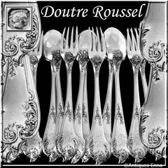 Roussel Antique French Sterling Silver Dinner Flatware Set 12 Pieces Rococo