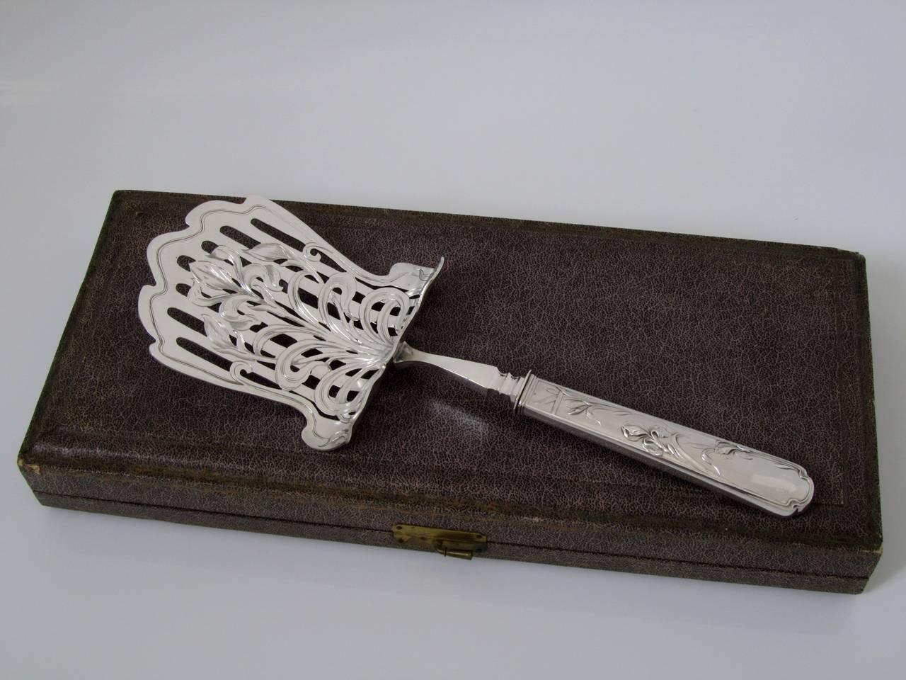 Silver Plate Coignet French Sterling Silver Asparagus/Pastry/Toast Server Original Box Iris