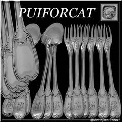 Puiforcat French Sterling Silver Dinner Flatware Set of 12 Pieces Neoclassical