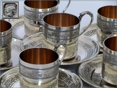 Molle French Sterling Silver 18-Karat Gold Six Coffee Tea Cups Imperial Eagles