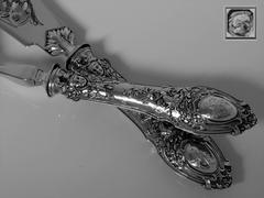 Huignard Fabulous French Sterling Silver Fish Servers Dolphin, Mascaron