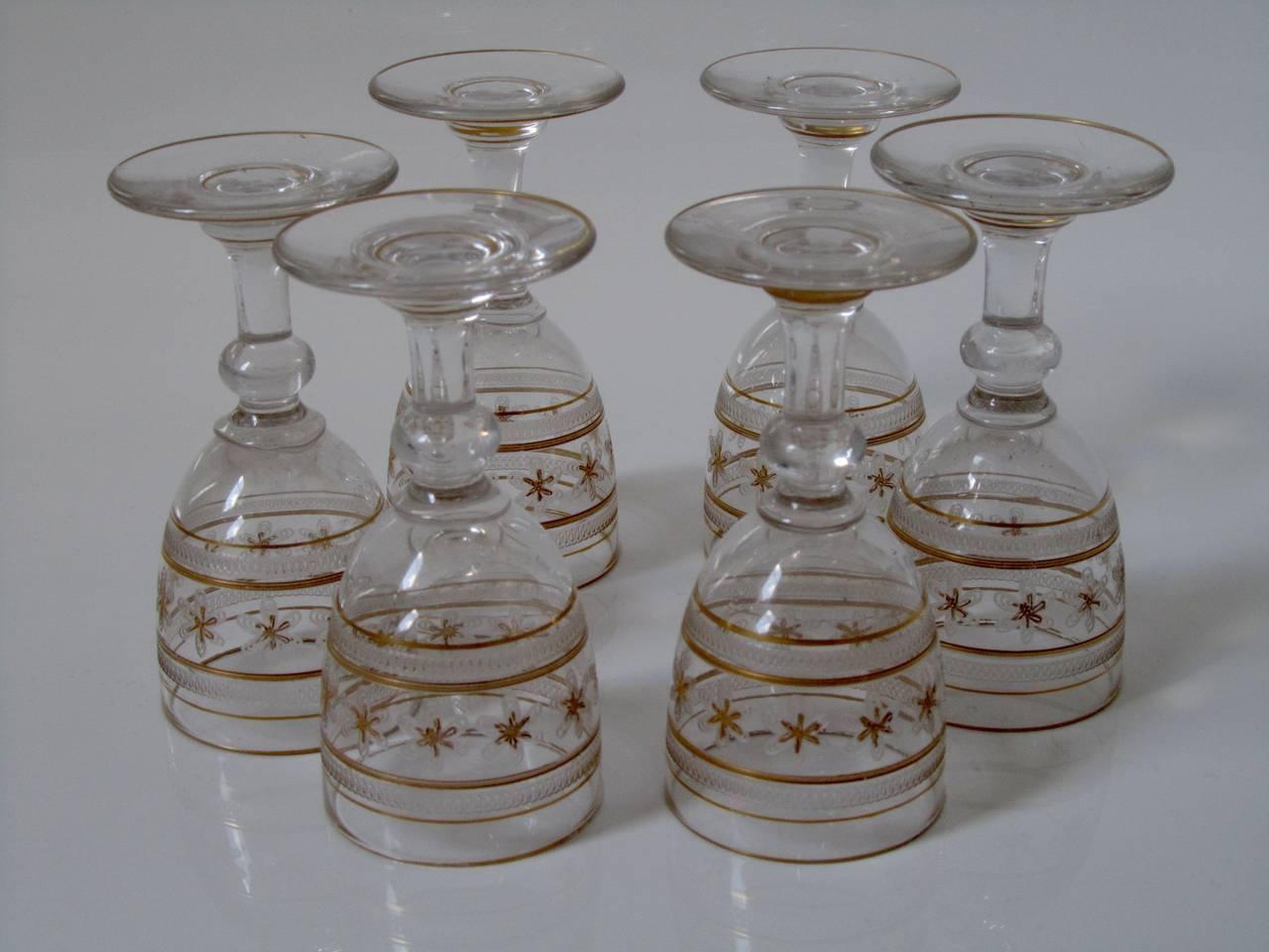 Art Nouveau Saint Louis Antique French Crystal Gilded Liquor or Aperitif Serving Set