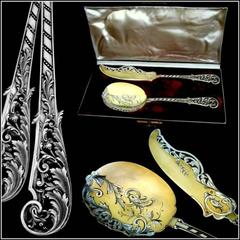 Souflot French All Sterling Silver 18-Karat Gold Ice Cream Set of Two Pieces Box