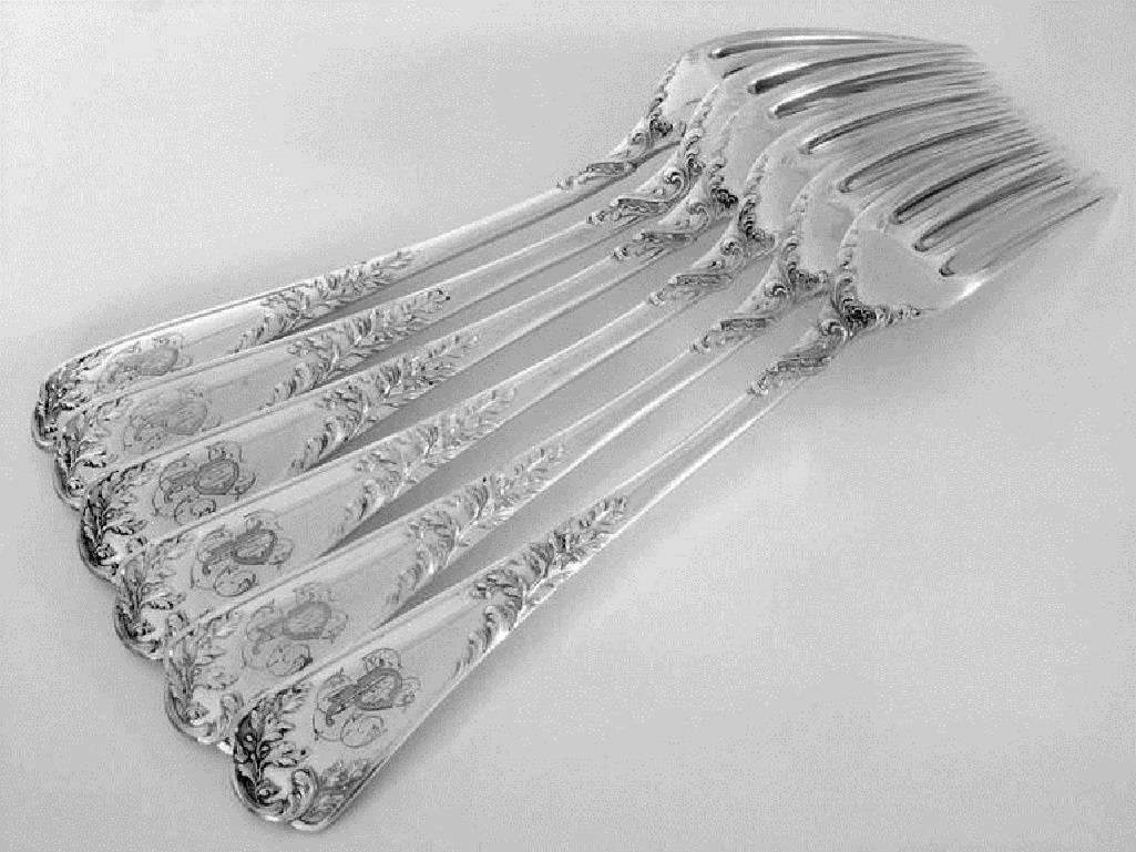 Puiforcat French Sterling Silver Dinner Flatware Set of 12 Pieces Rococo For Sale 5