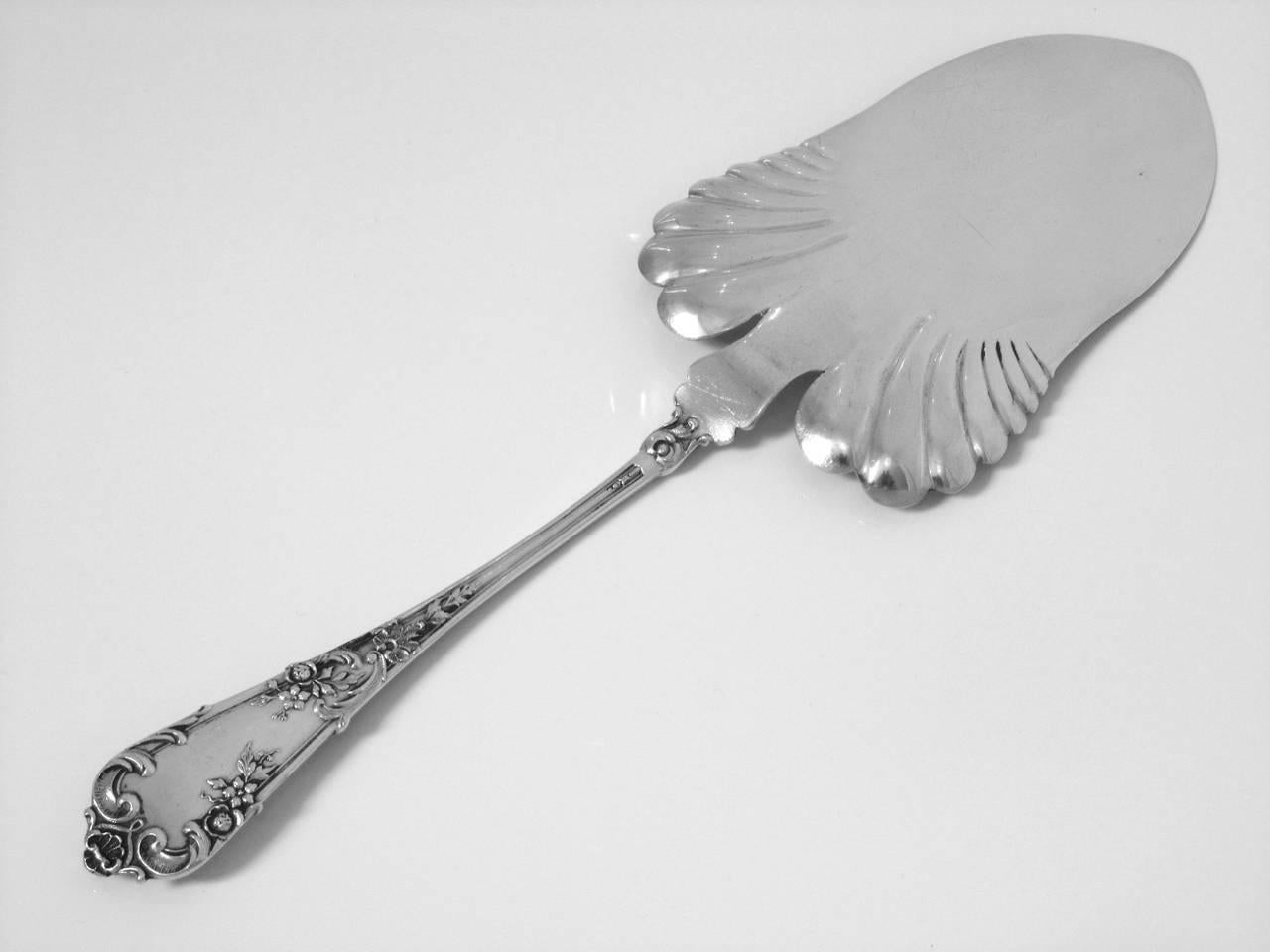 Late 19th Century Gorgeous French All Sterling Silver Pie Pastry Fish Server Fish-Shaped Blade For Sale