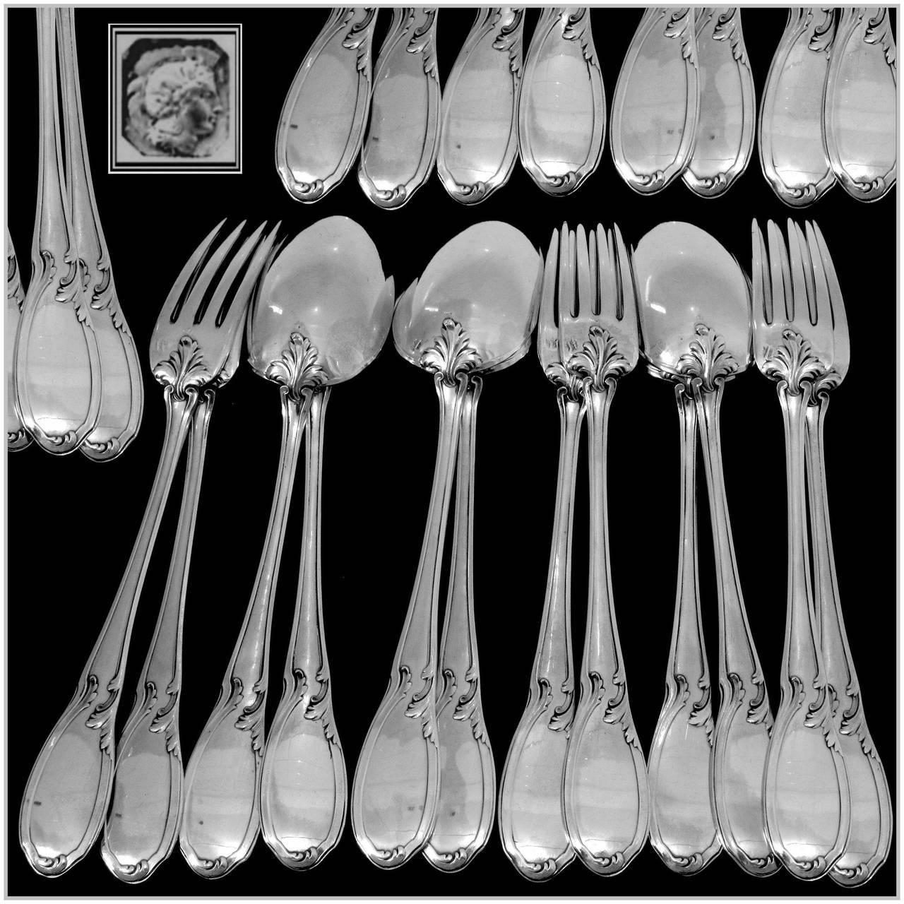 Head of Minerve 1st titre for 950/1000 French sterling silver guarantee

Exceptional French sterling silver dessert entremet flatware 12 pieces Rococo style. No monograms. Two sets available.

Prestigious silversmith :
Paul Canaux Cie
30