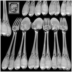 Canaux French Sterling Silver Dessert Entremet Flatware Set 12 Pieces Rococo