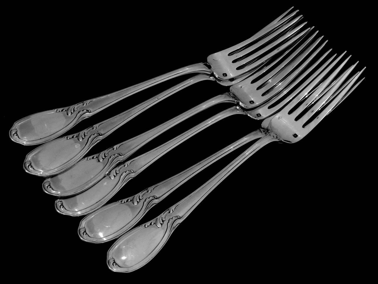 Canaux French Sterling Silver Dessert Entremet Flatware Set 12 Pieces Rococo For Sale 5