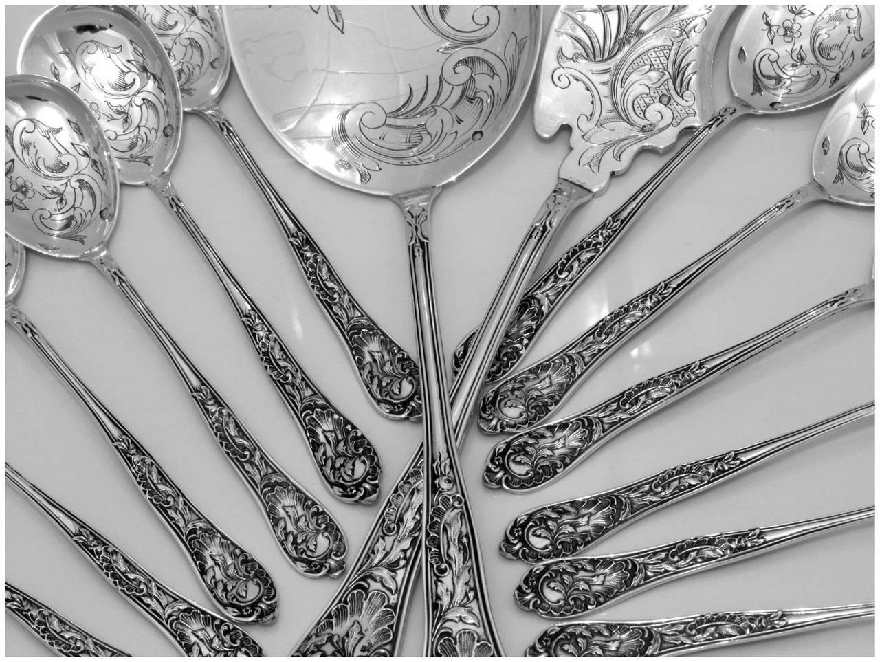 Bonnescoeur French All Sterling Silver Ice Cream Set 14 Pieces with Box Rococo For Sale 6